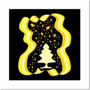 Evergreen Tree Illustration Yellow Posters and Art